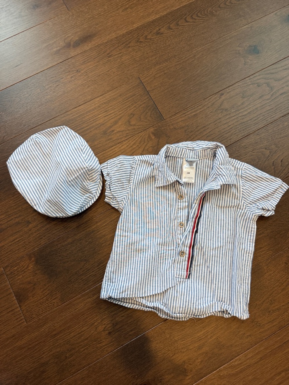 Little Lass Striped Button-Up Shirt & Hat 24 Months - C34-030